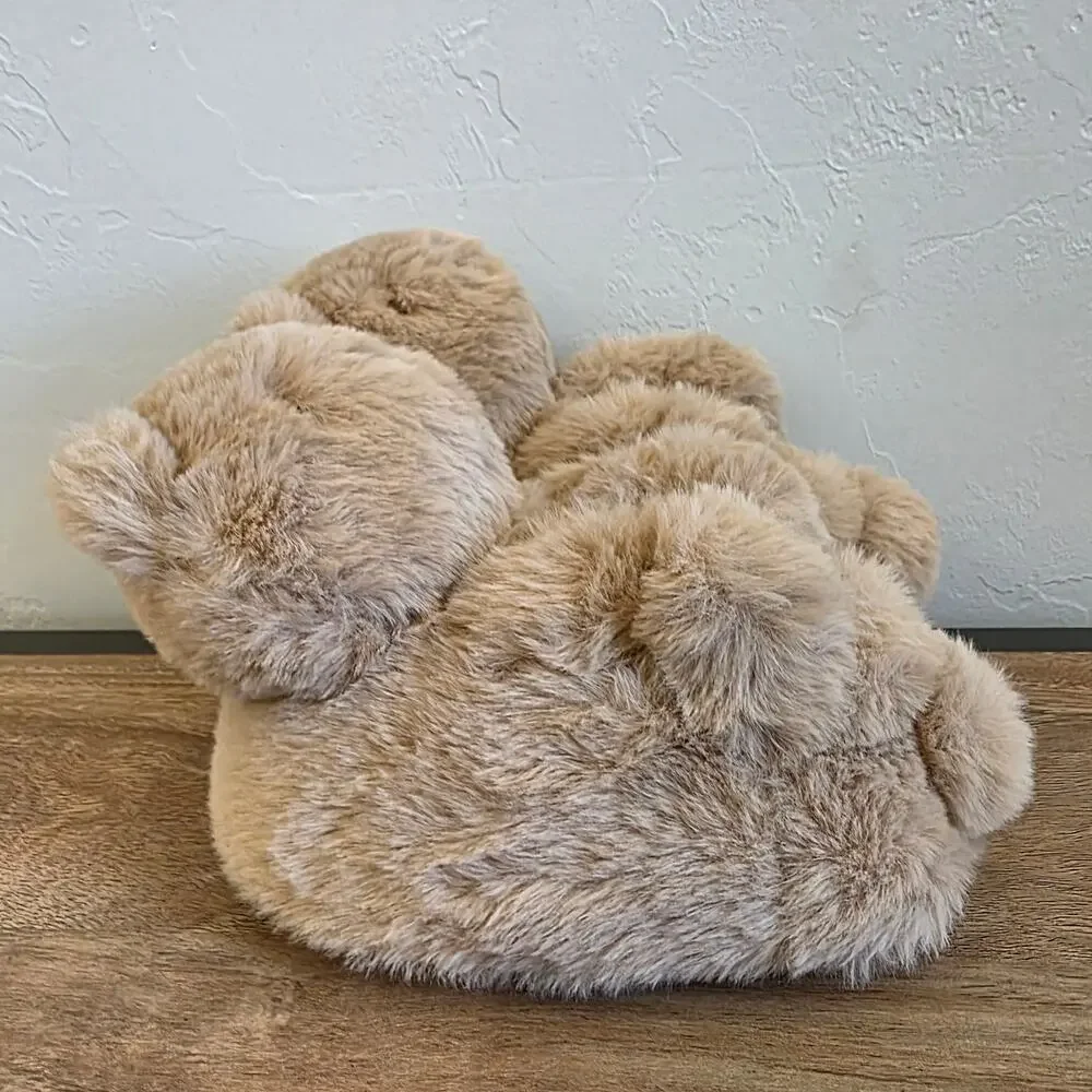 babyGap Bear Slippers Kids Size 7 8 Tan Plush Cozy Animal Toddler House Shoes